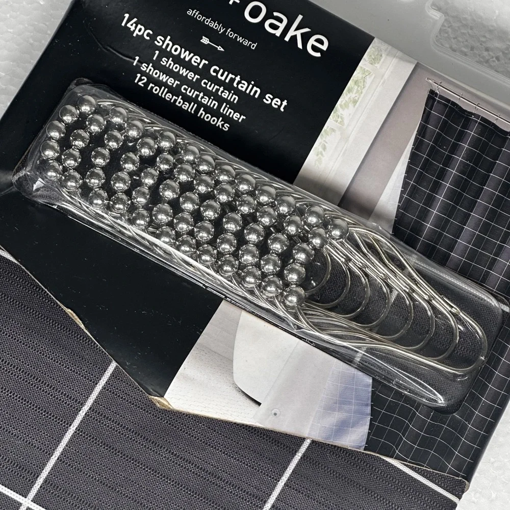 Jade Oake 14pc Modern Chic Grid Shower Curtain Set Gray White Bathroom Decor New